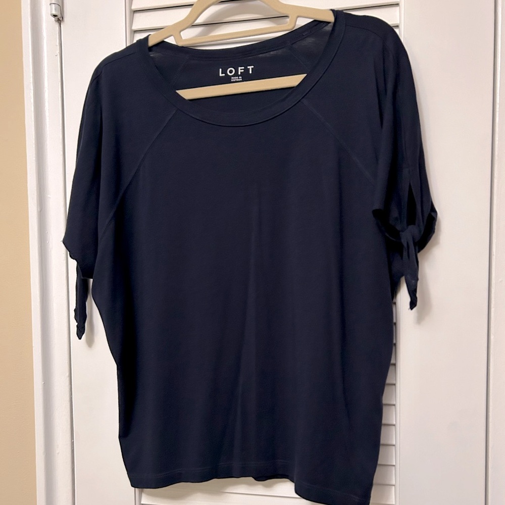 LOFT Navy Short Sleeve Tie-Sleeve Tee